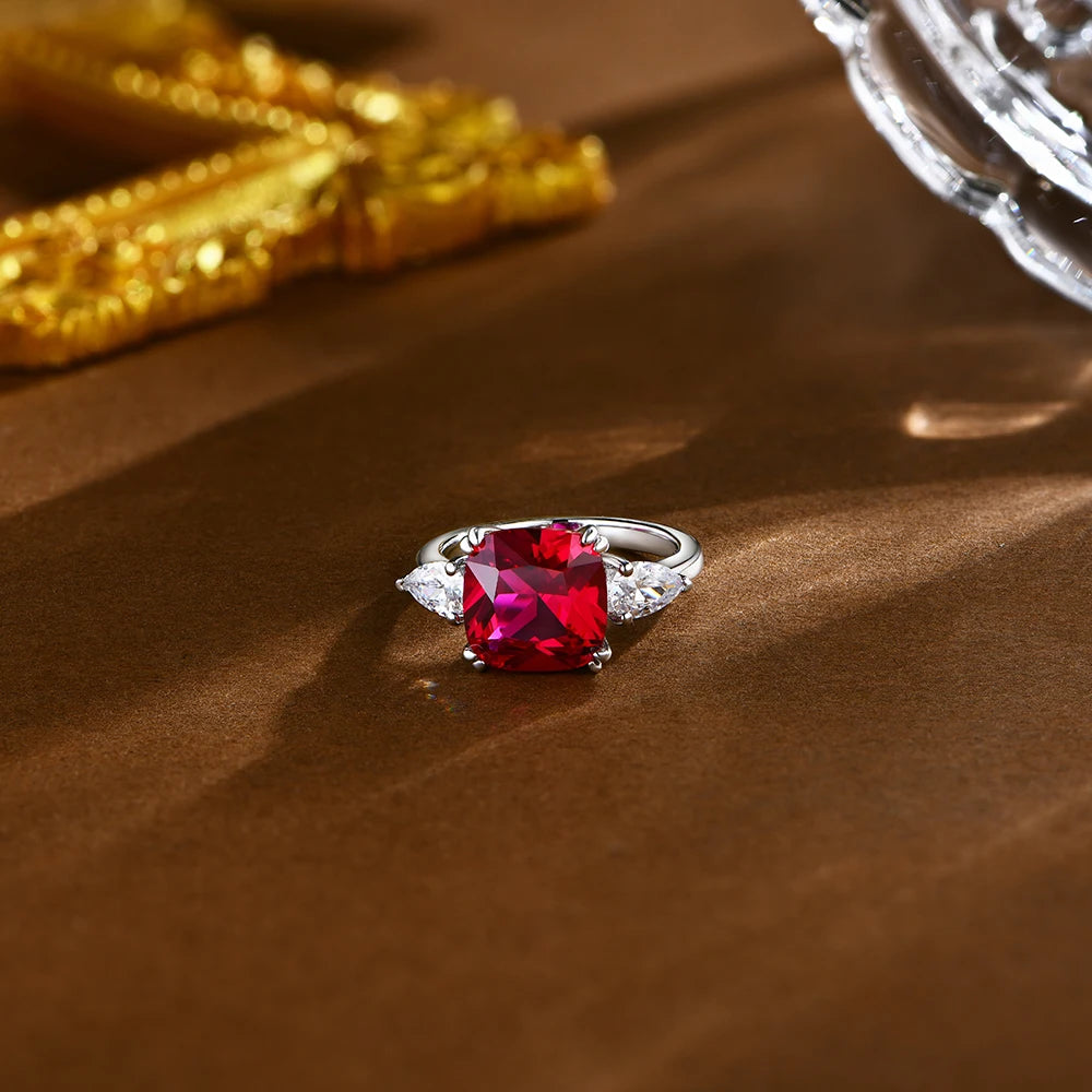 925 Sterling Silver Red Ruby Ring