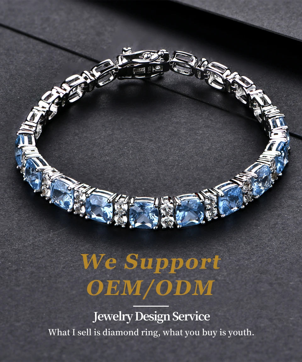 925 Silver Jewelry Original Created Blue Spinel Bracelet