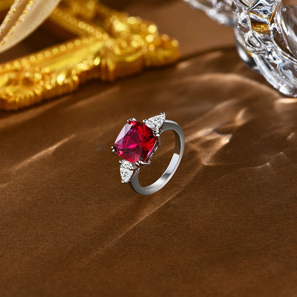 925 Sterling Silver Red Ruby Ring