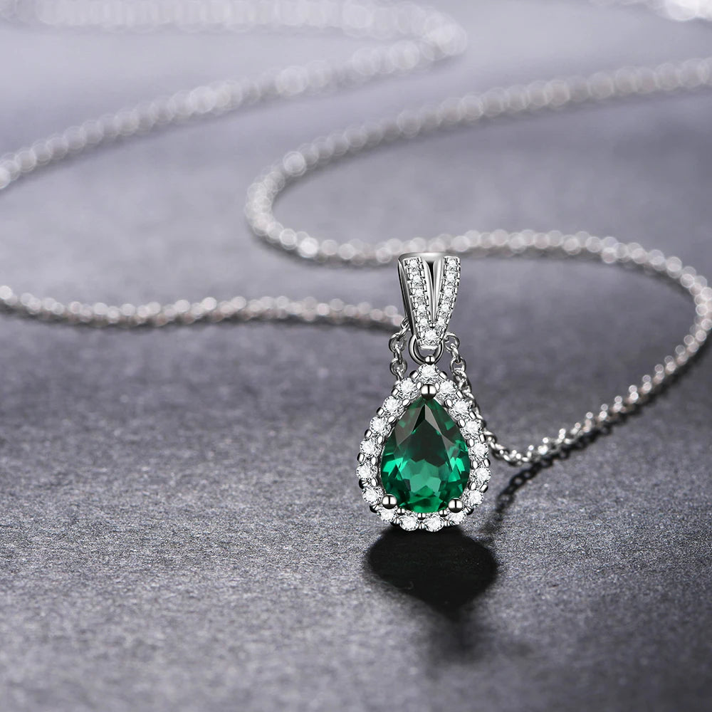 925 Sterling Silver Emerald Created Moissanite Necklace
