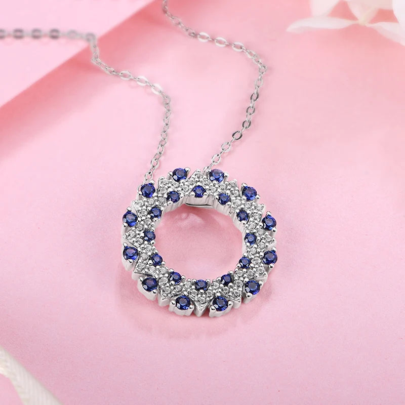 Solid 925 Sterling Silver Halo Pendant Necklace