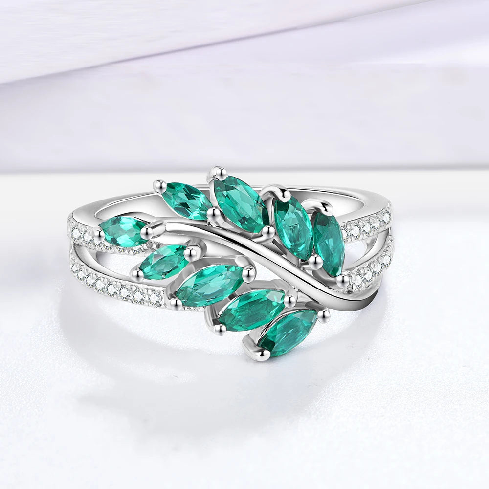 925 Sterling Silver Lab Emerald Created White Sapphire Ring