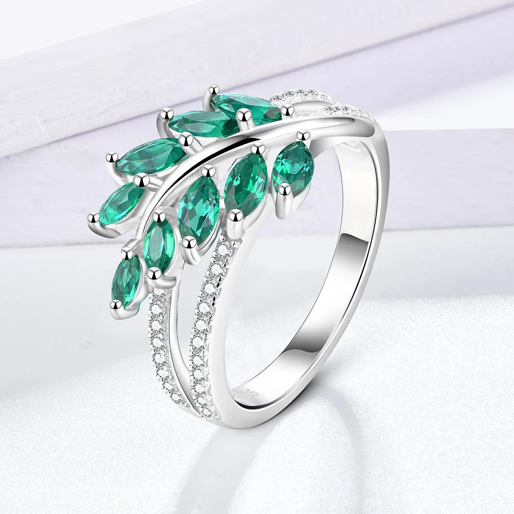 925 Sterling Silver Lab Emerald Created White Sapphire Ring