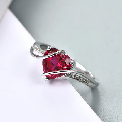 Heart Shape Ruby 925 Sterling Silver Ring
