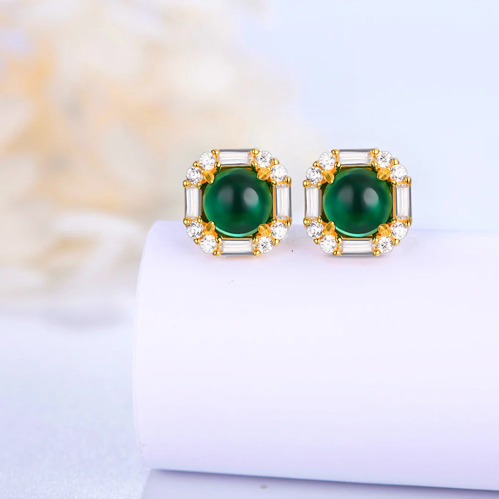 925 Sterling Silver Round Emerald Moissanite Earrings