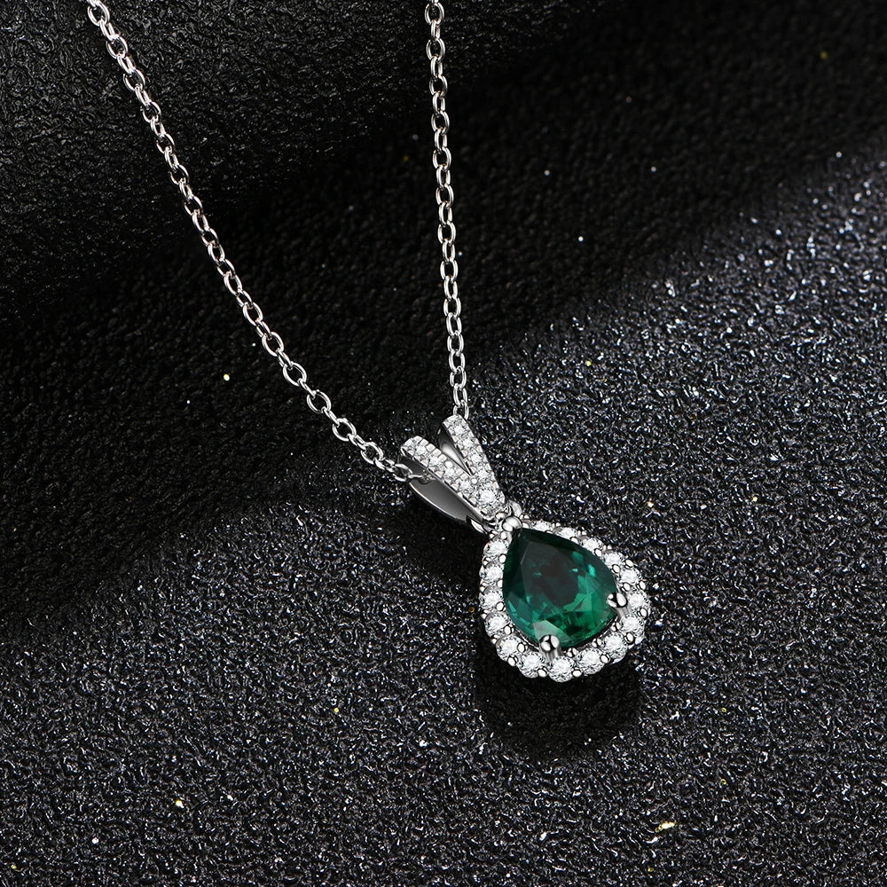 925 Sterling Silver Emerald Created Moissanite Necklace