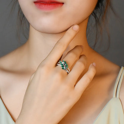 925 Sterling Silver Lab Emerald Created White Sapphire Ring
