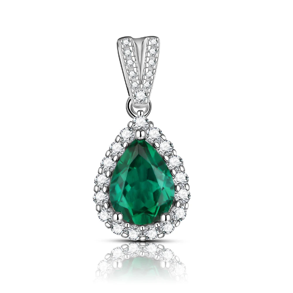 925 Sterling Silver Emerald Created Moissanite Necklace