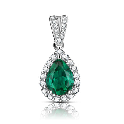 925 Sterling Silver Emerald Created Moissanite Necklace