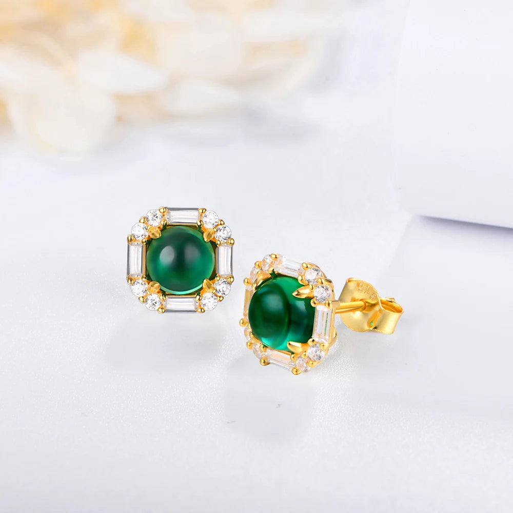 925 Sterling Silver Round Emerald Moissanite Earrings