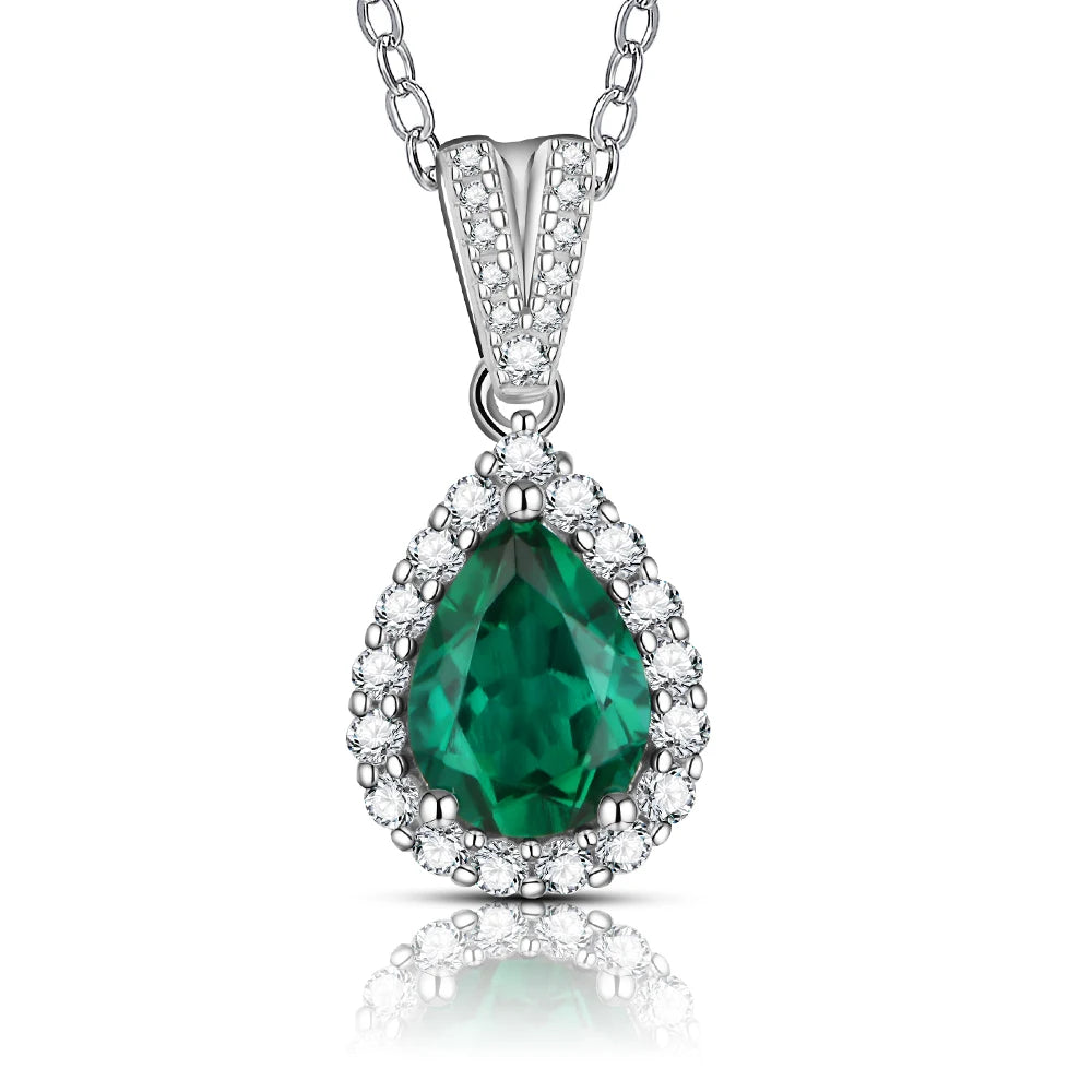 925 Sterling Silver Emerald Created Moissanite Necklace
