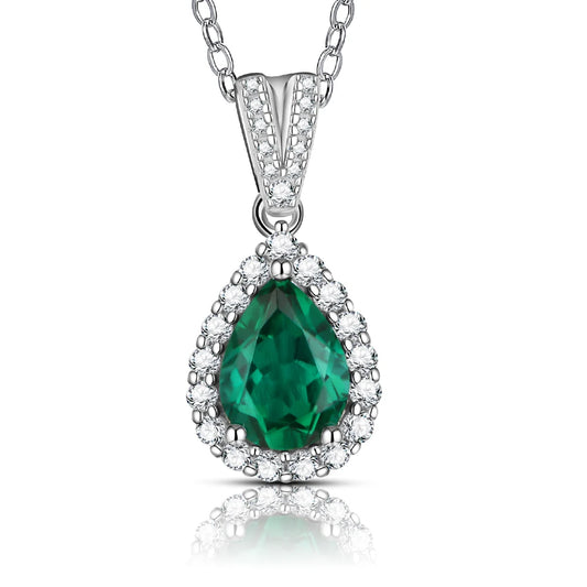 925 Sterling Silver Emerald Created Moissanite Necklace