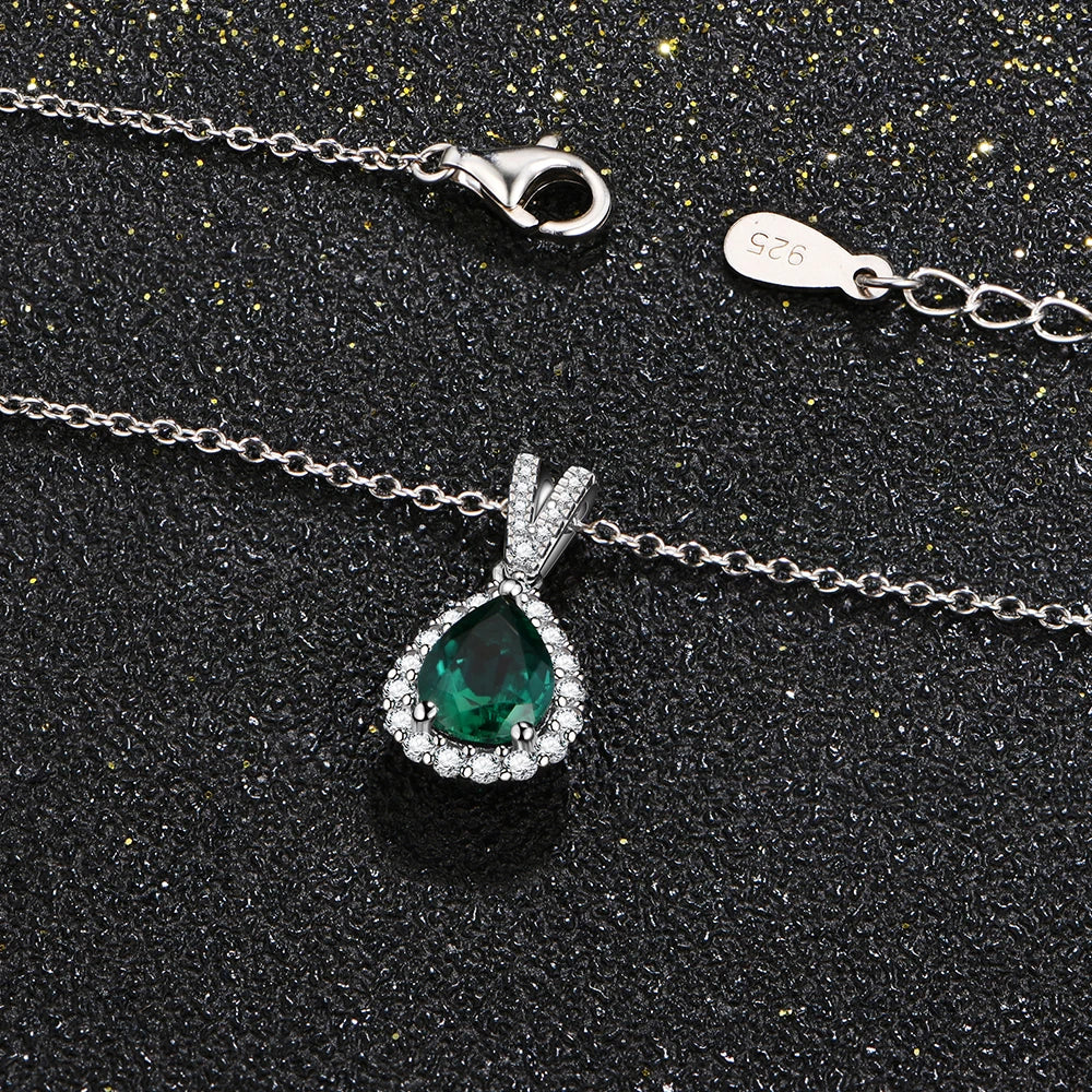 925 Sterling Silver Emerald Created Moissanite Necklace