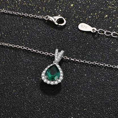 925 Sterling Silver Emerald Created Moissanite Necklace