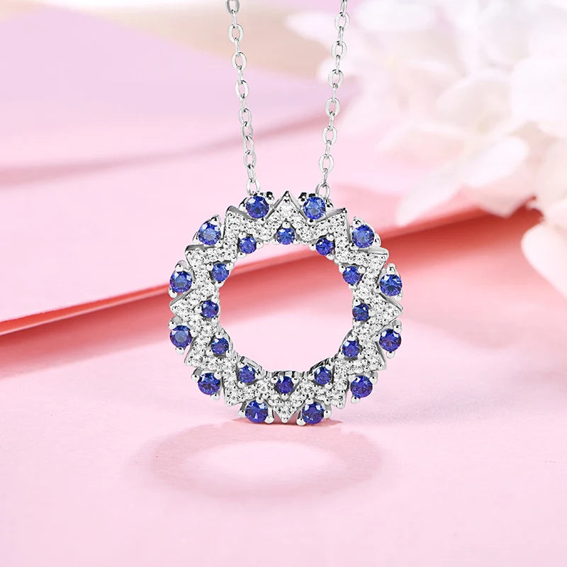 Solid 925 Sterling Silver Halo Pendant Necklace
