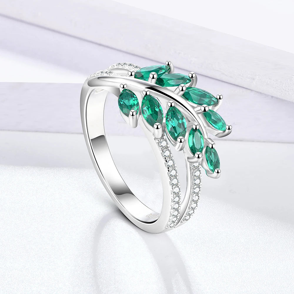 925 Sterling Silver Lab Emerald Created White Sapphire Ring