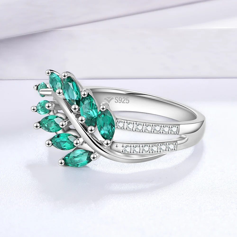 925 Sterling Silver Lab Emerald Created White Sapphire Ring