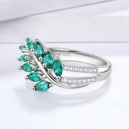 925 Sterling Silver Lab Emerald Created White Sapphire Ring