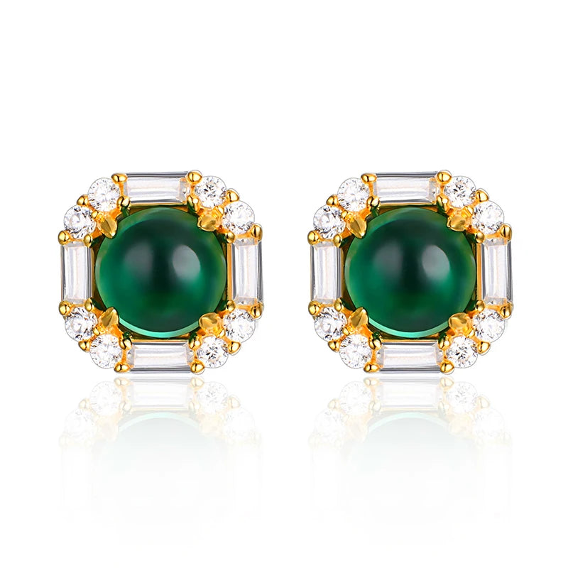 925 Sterling Silver Round Emerald Moissanite Earrings