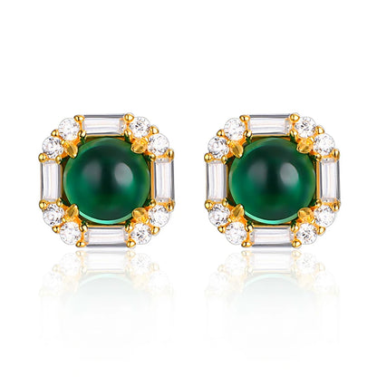 925 Sterling Silver Round Emerald Moissanite Earrings