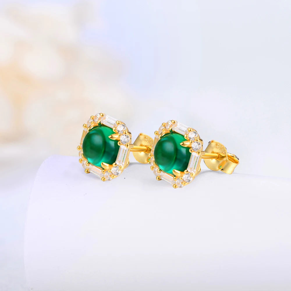 925 Sterling Silver Round Emerald Moissanite Earrings
