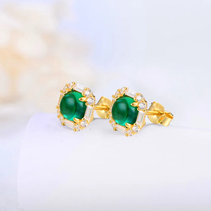 925 Sterling Silver Round Emerald Moissanite Earrings