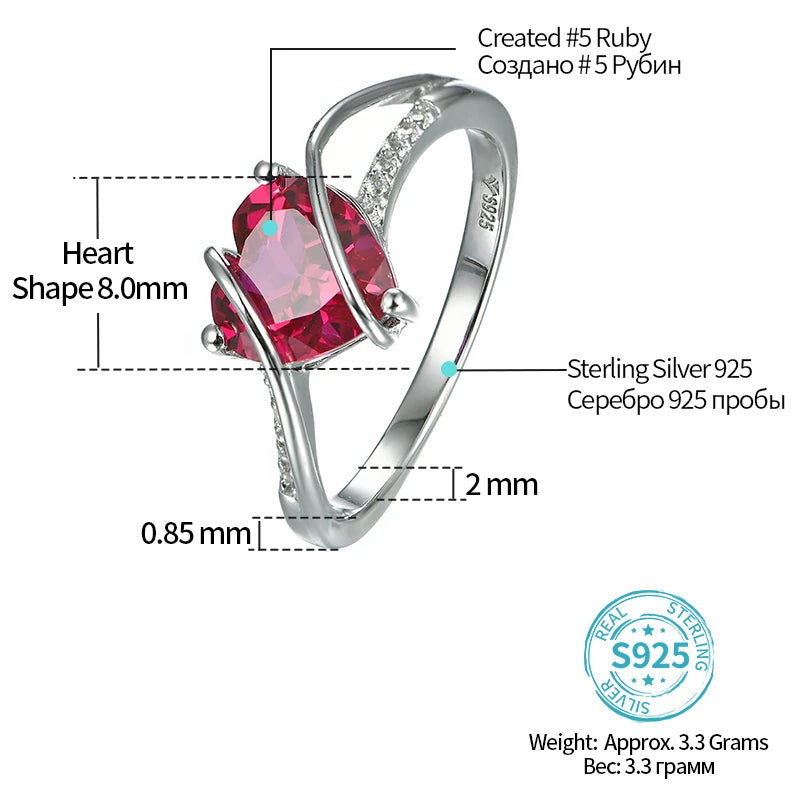 Heart Shape Ruby 925 Sterling Silver Ring