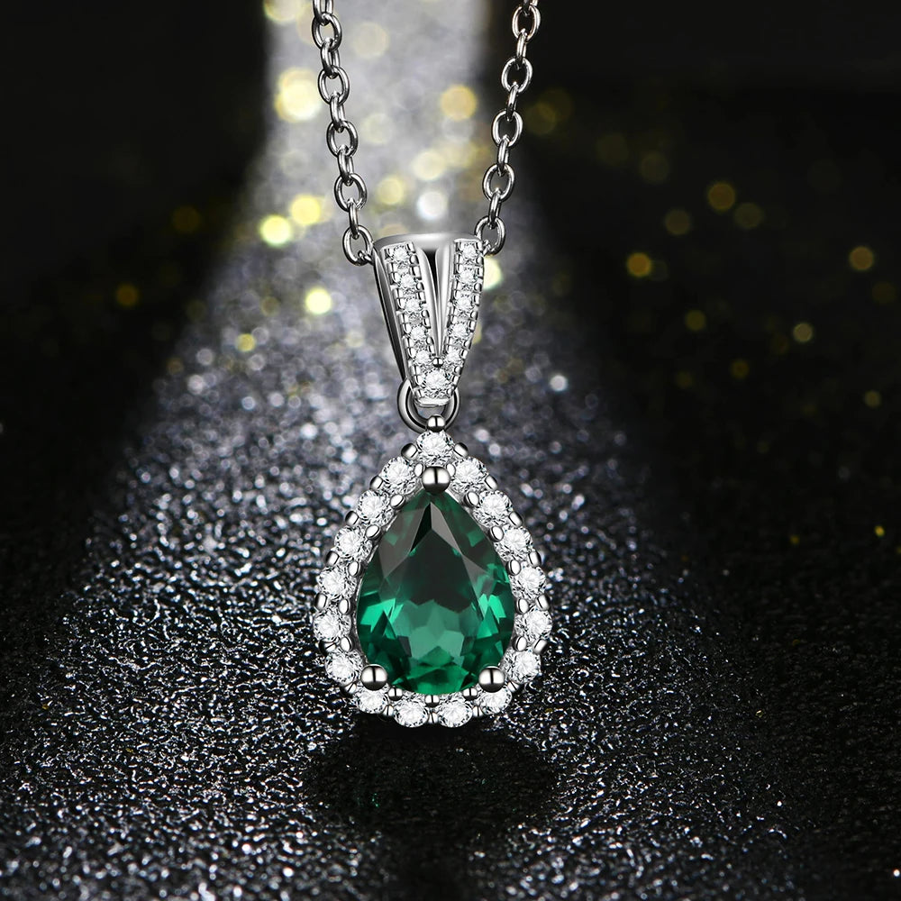 925 Sterling Silver Emerald Created Moissanite Necklace