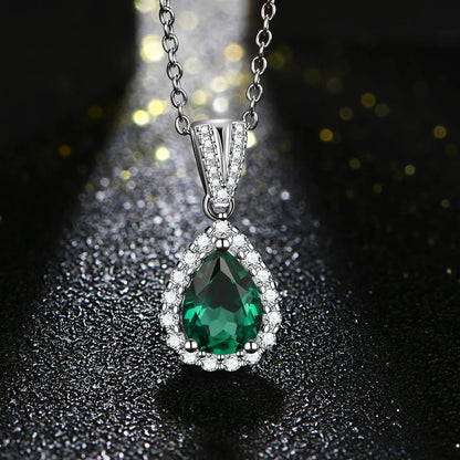 925 Sterling Silver Emerald Created Moissanite Necklace