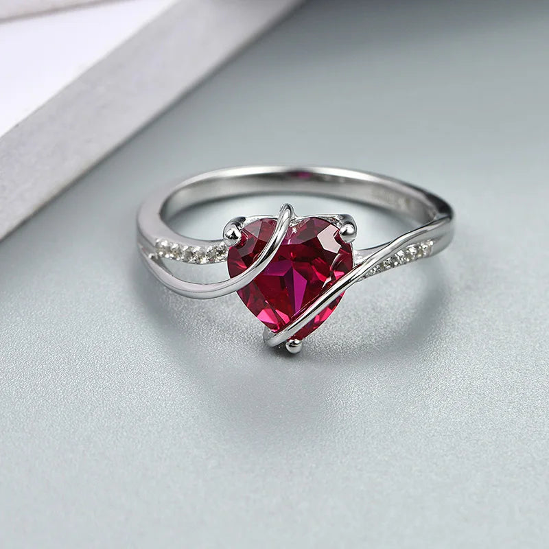 Heart Shape Ruby 925 Sterling Silver Ring