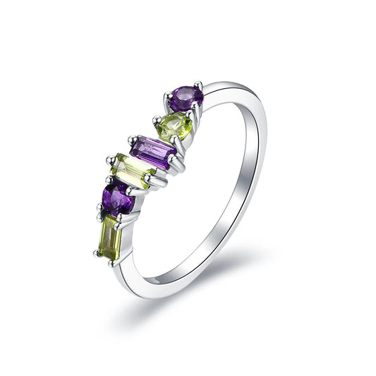 Classic Natural Amethyst Peridot Ring