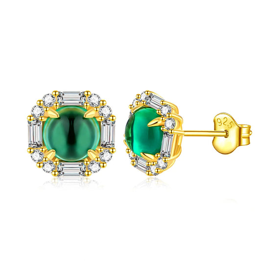925 Sterling Silver Round Emerald Moissanite Earrings