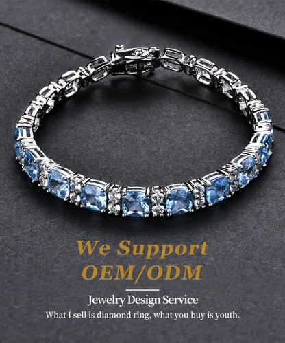 925 Silver Jewelry Original Created Blue Spinel Bracelet