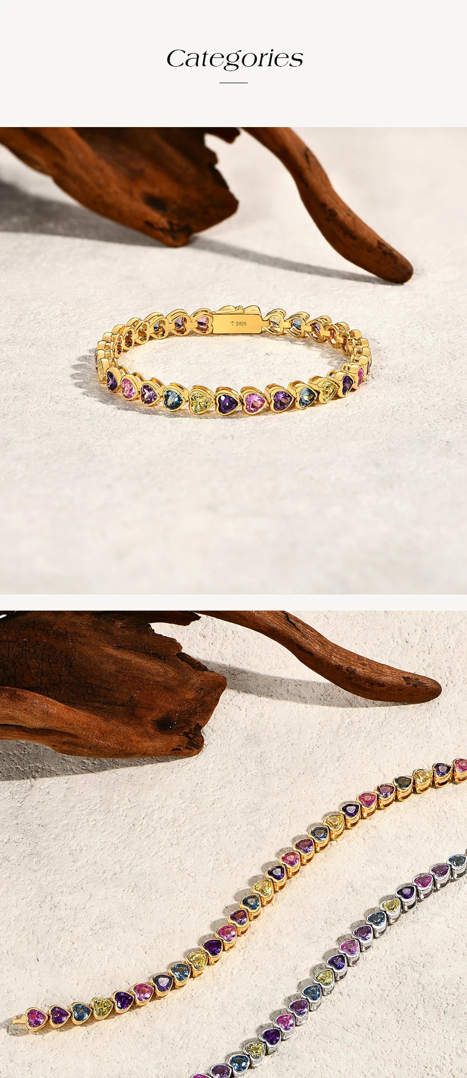S925 Sterling Silver Heart-shape Sapphire Colorful Bracelet