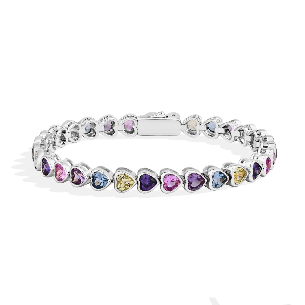 S925 Sterling Silver Heart-shape Sapphire Colorful Bracelet