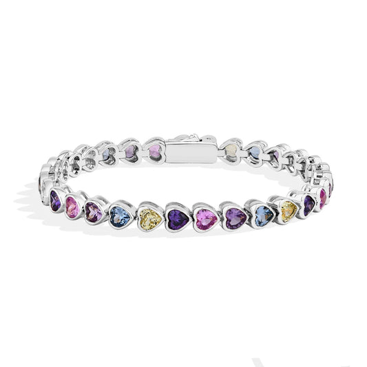 S925 Sterling Silver Heart-shape Sapphire Colorful Bracelet