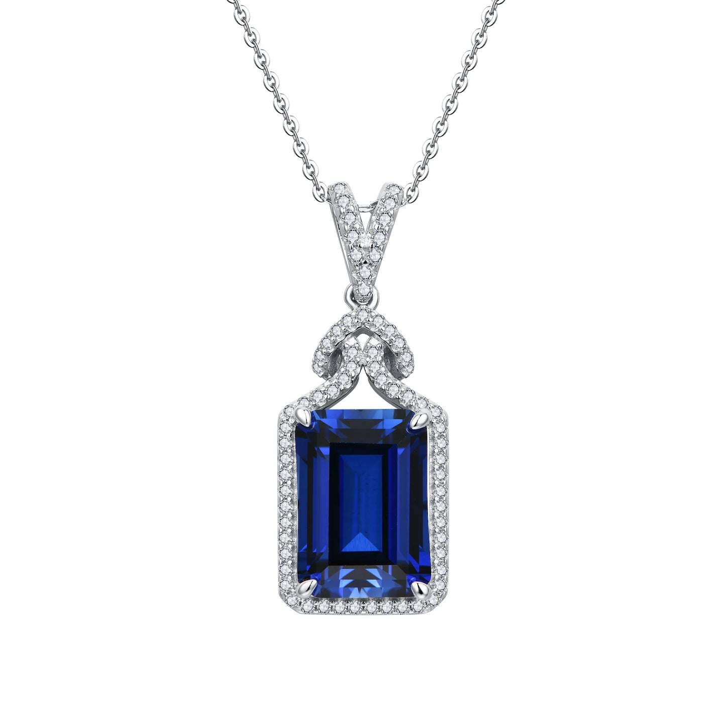 14*10mm Blue Sapphire 925 Sterling Silver Necklace