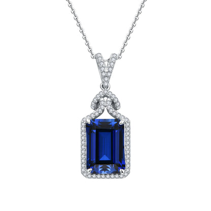 14*10mm Blue Sapphire 925 Sterling Silver Necklace