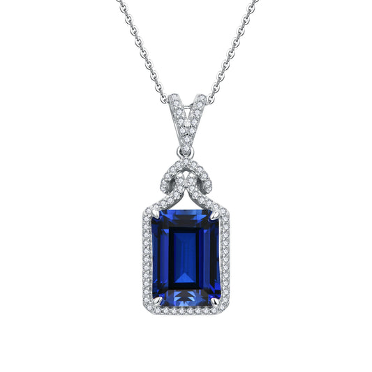 14*10mm Blue Sapphire 925 Sterling Silver Necklace