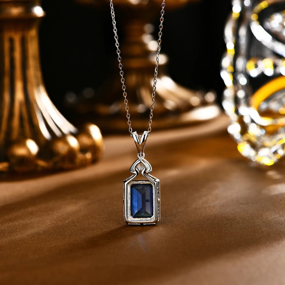 14*10mm Blue Sapphire 925 Sterling Silver Necklace