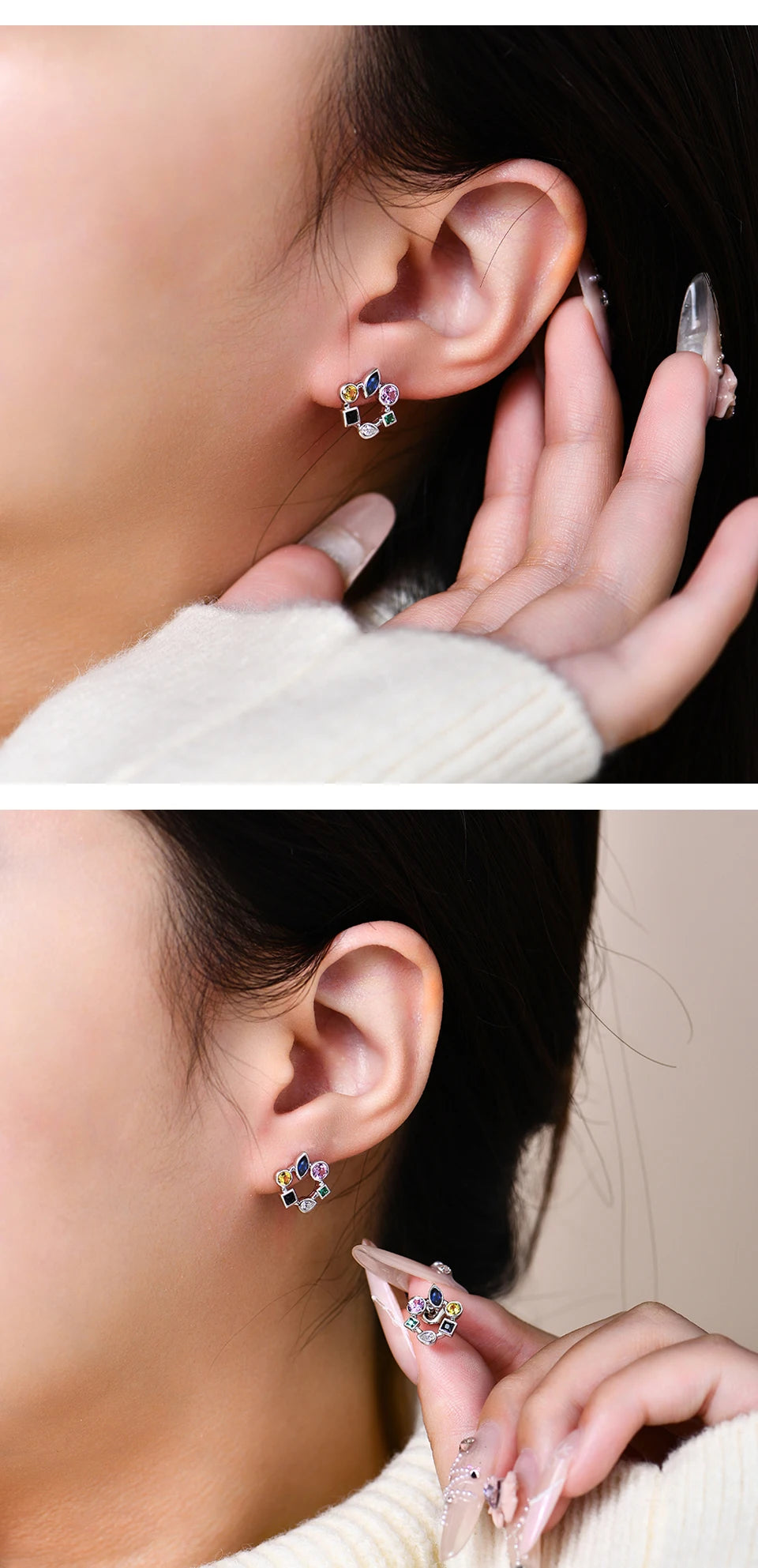 18K 925 Sterling Silver Stud Earring