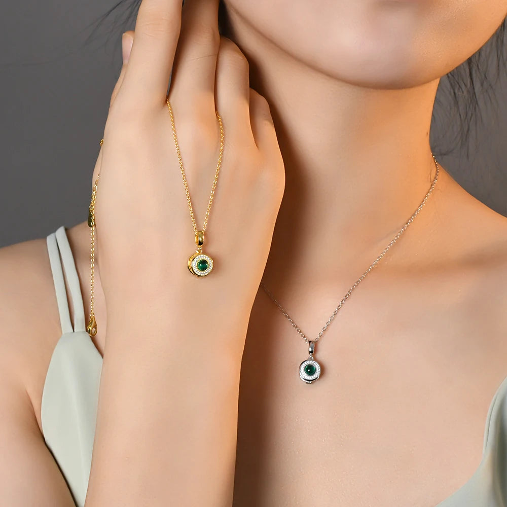 18K Yellow Gold Plated Lab Grown Emerald Gemstone Necklaces