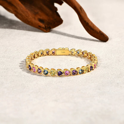 S925 Sterling Silver Heart-shape Sapphire Colorful Bracelet