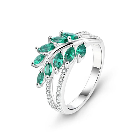 925 Sterling Silver Lab Emerald Created White Sapphire Ring
