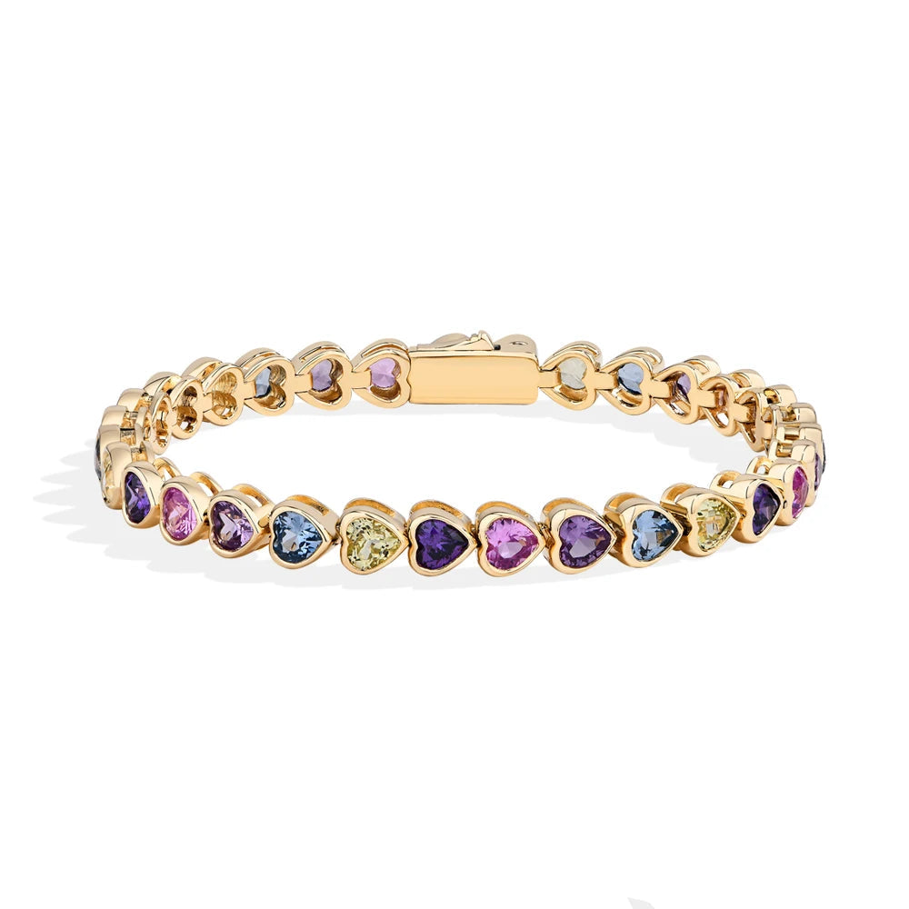 S925 Sterling Silver Heart-shape Sapphire Colorful Bracelet