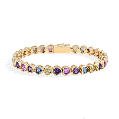 S925 Sterling Silver Heart-shape Sapphire Colorful Bracelet