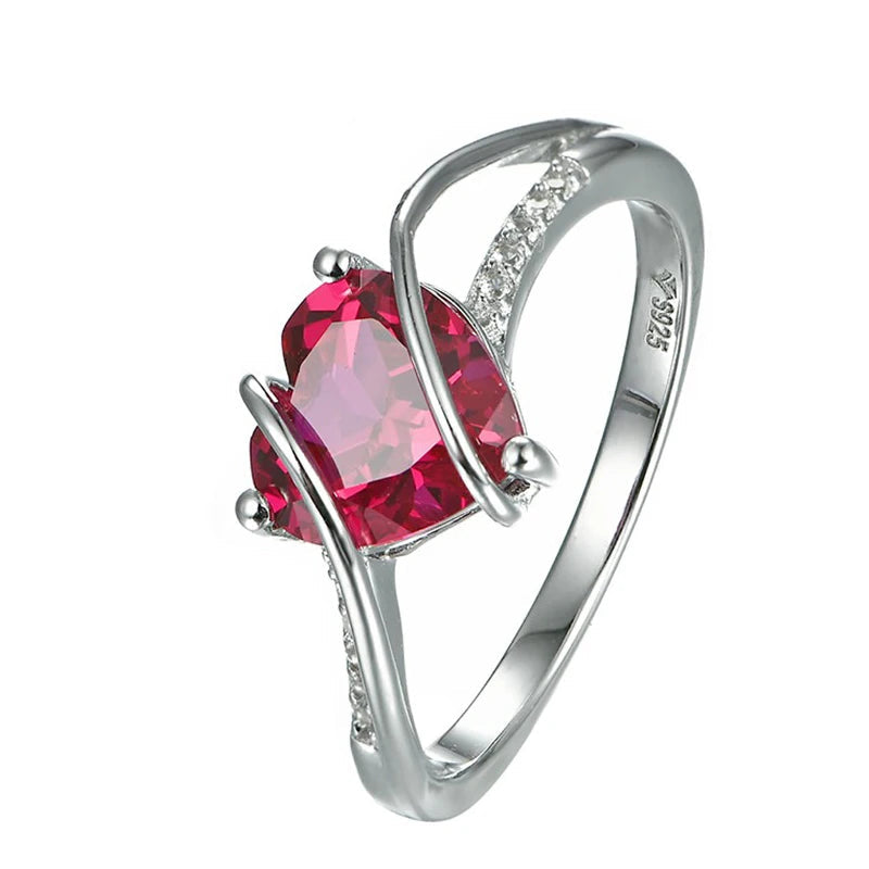 Heart Shape Ruby 925 Sterling Silver Ring