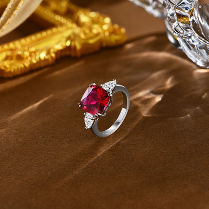 925 Sterling Silver Red Ruby Ring