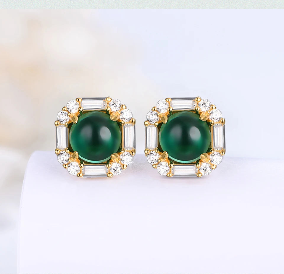 925 Sterling Silver Round Emerald Moissanite Earrings