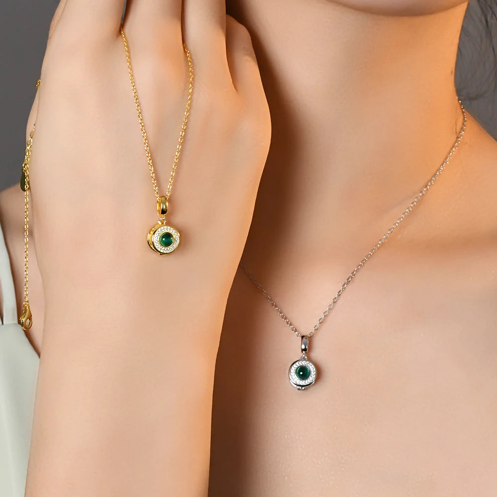 18K Yellow Gold Plated Lab Grown Emerald Gemstone Necklaces